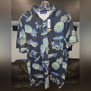 Cotton & Co, Navy Pineapple Print Casual Shirt